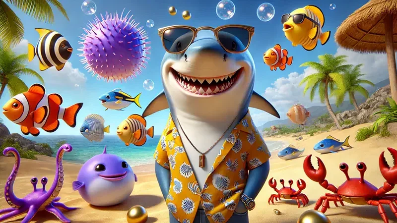 Adegan target ikan dan kontrol meriam dalam permainan arcade bawah laut